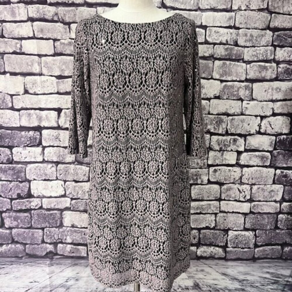 Jessica H. Taupe & Black 3/4 Sleeve Dress Size 16